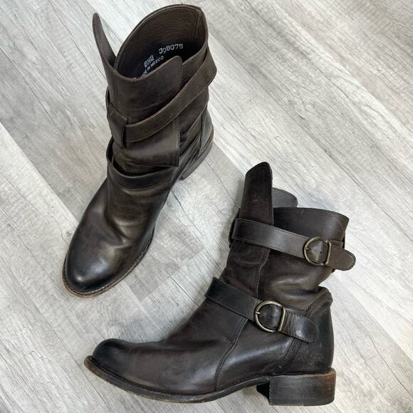 Sonora Shoes - Sonora Burnished Brown Leather Brooklyn Ruina Moro Short Moto Boots Size 8 1/2 B